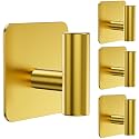Aikzik 4 Pack Large Heavy Duty Wall Hooks - 26lb Max, Stainless Steel Adhesive Towel Hook, Shower Hooks for Hanging Towel, Coat, Robe, Wall Hook for Use in Bathroom, Kitchen and Door, Gold