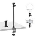 Ailight Desk Mount for Live Streaming, Instant Height Adjustable C-Clamp Stand with Ball Head & Phone Holder, 1/4" Screw for Camera/Smartphone/Webcam, Tool-Free Telescopic for Vlogging & Recording