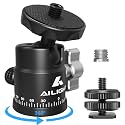 Ailight Mini Ball Head, 360° Panoramic Tripod Head, Universal 1/4" to 3/8" Screw Adapter Swivel Ball Head Tripod Mount, Dual Cold Shoe Mount for DSLR Cameras Camcorder Light Photograph Accessories