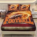 AILONEN 3D Sports Rugby Fitted Sheet Set Twin XL Size, Fire Football Sports Bedding Set for Kids Teens Adults,American Flag Bed Sheet Set,1 Fitted Sheet + 2 Pillowcases,3Pcs