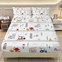 AILONEN Cute Car Fitted Sheet Set Twin XL Size,Car &amp; Road Bedding Set for Kids Toddler Boys,3Pcs Excavator Construction Truck Printed Bed Sheet with 2 Pillowcases