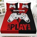 AILONEN Gamer Fitted Sheet Set Twin XL Size, Gaming Bed Sheet Set,Video Game Sheets Set,Red and Black Game Controller Bed Sheet Sets 3 Pieces, 1 Fitted Sheet and 2 Pillowcases