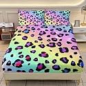 AILONEN Girls Leopard Print Fitted Sheet Set Twin Size,Modern Colorful Rainbow Bedding Set 3Pcs for Kids Teens Aduls,Cheetah Printed Bed Sheet with 2 Pillowcases