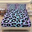 AILONEN Leopard Print Bedding Set Twin Size 3Pcs,Blue &amp; Purple Fitted Sheet with 2 Pillowcases,African Cheetah Printed Wildlife Bed Sheet Set for Girls Women