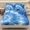 AILONEN Light Blue Tie Dye Bedding Set Queen Size for Kids Teens Adults,Galaxy Starry Fitted Sheet + 2 Pillowcases,3Pcs Tie-Dye Spiral Bed Sheet Set for All Season