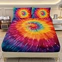 AILONEN Rainbow Tie-Dye Bedding Set Twin XL Size for Kids Teens Adults,Colorful Spiral Fitted Sheet with 2 Pillowcases,3Pcs Boho Psychedelic Bed Sheet Set for All Season