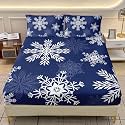 AILONEN Snowflake Fitted Sheet Set Twin XL Size for Kids Toddler Adults,Cute Cartoon Winter Snowflakes Bedding Set,3Pcs Navy Blue Bed Sheet with 2 Pillowcases