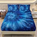 AILONEN Tie Dye Fitted Sheet Set Twin XL Size,Galaxy Space Bedding Set 3Pcs for Kids Teens Adults,Deep Blue Tie-Dye Spiral Bed Sheet with 2 Pillowcases,All Season