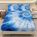 AILONEN Tie Dye Fitted Sheet Twin Size with 2 Pillowcases,Blue and White Swirl Bedding Set 3Pcs,Tie-Dye Spiral Bed Sheet Set for All Season,Soft Microfiber