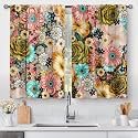 Aimego Boho Bohemian Flower Kitchen Curtains - Mandala Colorful Floral Rustic Spring Art Short Cafe Tier Curtains Decor for Living Room Rod Pocket Window Drapes 2 Panels 28"x45"