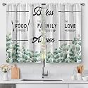 Aimego Country Eucalyptus Leaves Kitchen Curtains - Plant Farmhouse Rustic Botanical Short Cafe Tier Curtains Decor for Living Dining Room Rod Pocket Window Drapes 36 Inch Length 2 Panels 28"x36"
