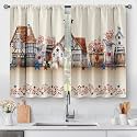 Aimego Country House Kitchen Curtains - Retro Hearts and Stars Farmhouse Small Short Cafe Curtains Rustic Sheep Western Tier Curtains Decor Rod Pocket Window Drapes 24 Inch Length 2 Panels 28"x24"