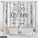 Aimego Farmhouse Rustic Kitchen Curtains - Fork and Spoon Retro Country Western Short Cafe Tier Window Curtains Vintage Wood Decor for Living Dining Room 36 inch Length Drapes 2 Panels 28"x36"