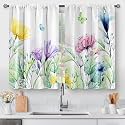 Aimego Floral Farmhouse Kitchen Curtains - Flower Leaves Cafe Tier Curtains Country Rustic Spring Botanical Plants Tulip Decor for Living Room Bathroom Drapes 45 Inch Length 2 Panels 28"x45"