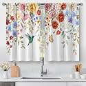 Aimego Floral Rustic Kitchen Curtains - Flower Leaves Farmhouse Spring Country Short Cafe Curtains Watercolor Plants Tier Decor for Living Room Rod Pocket Window Drapes 2 Panels 28"x24"