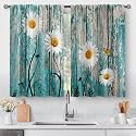 Aimego Flower Daisy Wood Kitchen Curtains - Wooden Rustic Retro Floral Farmhouse Spring Butterfly Plant Farm Short Cafe Tier Curtains Decor Rod Pocket Window Drapes 24 Inch Length 2 Panels 28"x24"