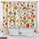 Aimego Retro Boho Mushroom Kitchen Curtains - Rustic 70s Hippie Fantasy Bohemian Floral Modern Colorful Short Small Cafe Tier Curtains Decor Rod Pocket Window Drapes RV Curtains 2 Panels 28"x30"