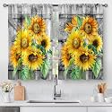 Aimego Sunflower Barn Door Kitchen Curtains - Floral Wood Rustic Retro Farm Wooden Farmhouse Short Cafe Tier Curtains Decor for Living Room Rod Pocket Window Drapes 24 Inch Length 2 Panels 28"x24"