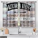 Aimego Teal Wooden Kitchen Curtains - Farmhouse Rustic Barn Wood Country Retro Small Short Cafe Tier Curtains for Living Dining Room Farm Family Rules Window Drapes 36 Inch Length 2 Panels 28"x36"
