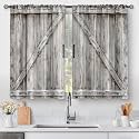 Aimego Wooden Barn Door Kitchen Curtains - Country Wood Farmhouse Rustic Farm Retro Western Cafe Short Tier Curtains Decor for Living Room Rod Pocket Window Drapes 45 Inch Length 2 Panels 28"x45"