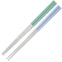 AIMERS Stainless Steel Chopsticks Reusable Multicolor Lightweight 304 Stainless Steel Chopsticks Metal Chopstick Gift Set 2 Pair (Blue Green)