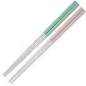 AIMERS Stainless Steel Chopsticks Reusable Multicolor Lightweight 304 Stainless Steel Chopsticks Metal Chopsticks Gift Set 2 Pair (Beige Green)