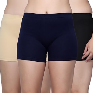 aimly cotton stretchable cycling gym yoga above knee slip shorts for women combo pack of 3