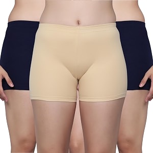 aimly cotton stretchable cycling gym yoga above knee slip shorts for women combo pack of 3