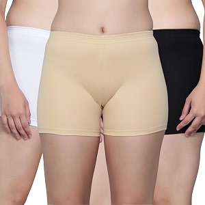 aimly cotton stretchable cycling gym yoga above knee slip shorts for women combo pack of 3