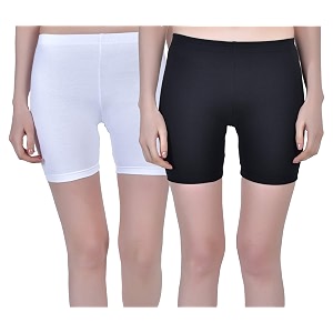 aimly women cotton stretchable cycling gym yoga knee-length slip shorts pack of 2