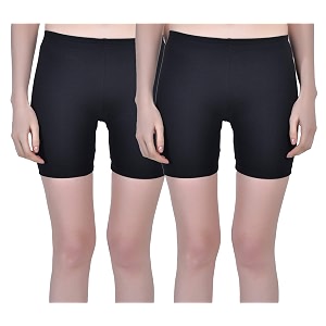 aimly women cotton stretchable cycling gym yoga knee-length slip shorts pack of 2