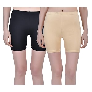 aimly women cotton stretchable cycling gym yoga knee-length slip shorts pack of 2