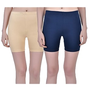 aimly women cotton stretchable cycling gym yoga knee-length slip shorts pack of 2