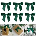 AIMUDI Satin Ribbon Bows with Twist Ties for Crafts, Christmas, Wedding Decor - Hunter Green, 3.5" - 50 PCs