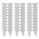 AIMUDI Silver Satin Ribbon Twist Tie Bows 3.5" Pretied Bows Premade Craft Bows for Treat Bags Cake Pop Gift Wrapping Basket Wedding Favors Cookie Candy Bagging Baby Shower - 50 Counts