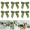 AIMUDI Twist Tie Bows for Treat Bags 3.5" Moss Green Satin Ribbon for Crafts, Cake Pop, Candy Apple, Gift Wrapping, Christmas Wedding Decor - 50 PCs