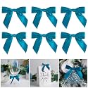 AIMUDI Twist Tie Bows for Treat Bags 3.5" Teal Blue Satin Ribbon Bows for Crafts Premade Bows with Twist Ties for Christmas Cake Pop Candy Apple Small Bows for Gift Wrapping Wedding Decor, 50 PCs