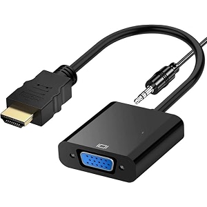 aine 1080p with audio cable hdmi to vga gold-plated for computer desktop laptop pc monitor projector hdtv chromebook raspberry pi roku xbox and more - black