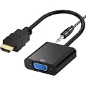 AINE 1080P (with Audio Cable) HDMI to VGA, Gold-Plated for Computer, Desktop, Laptop, PC, Monitor, Projector, HDTV, Chromebook, Raspberry Pi, Roku, Xbox and More - Black