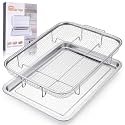 Air Fryer Basket for Oven, 2 Set Oven Air Fryer Basket and Tray with 60 PCS Parchment Papers, Stainless Steel Air Fryers Pan and Crisper Tray for for Baking Cooking and Frying(15.6"X11.6" & 13"X9.7")