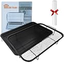 Air Fryer Basket for Oven, Extra Large 18.8" x 12.8" Stainless Steel Tray Set, Black Crisper Pan with 50 Pcs Parchment Papers for Healthy Cooking, Baking &amp; Broiling