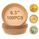 Air Fryer Disposable Paper Liner, 100PCS 6.3" Natural Parchment Paper for Air Fryer Oil-proof Water-proof, Food Grade Parchment for AirFryer, Steamer, Microwave Etc