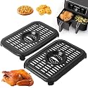 GCQ 2 Packs Air Fryer Grill Pan for Ninja Foodi DZ090 6 Quart DZ201 DZ100 8 Quart,Replacement Air Fryer Crisper Plate Grill Plate Tray Accessories with Rubber Bumpers,Dishwasher Safe