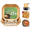 Air Fryer Liners Disposable Paper,100Pcs Parchment Paper Liners,Non Stick Airfryer Paper Liners,Food Grade Air Fryer Accessories WaterProof OilProof for Microwave Oven Steamer 6.3inch Square