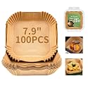 Air Fryer Liners Disposable Paper,100Pcs Parchment Paper Liners,Non Stick Airfryer Paper Liners,Food Grade Air Fryer Accessories WaterProof OilProof for Microwave Oven Steamer 7.9inch Square