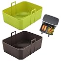 NEWITEE Air Fryer Silicone Liners 5 Qt For Ninja DZ550/DZ401, 2 Pack BPA Free Platinum Silicone Air Fryer Basket Liner with Handle, Rectangle Dual Basket Air Liners, Upgraded