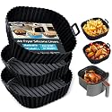 Komzon Silicone Air Fryer Liners Reusable 3 PCS, Airfryer Liners, Silicone Air Fryer Basket Liners Square, Food Grade AirFryer Accessories 4-7 QT, Ktchen Gadgets for Pot Oven Liner Baking Tray Pan