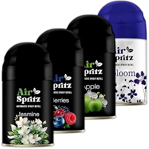 air spritz 225ml freshmatic automatic air freshener refill green apple  jasmine  lavender  berries - pack of 4  automatic room freshener bathroom freshener and room spray