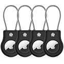 Air Tag Holder - (4 Pack) Air tag Lock Keychain with Wire Cable Compatible with Apple AirTag,Ultra Durable Anti-Lost Protective Case with Keyring for Luggage, Key, Backpack, Pet, Bag, Black