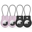 Air Tag Keychain Holder - (4 Pack) Air Tags Lock Case with Wire Cable Compatible with AirTags,Ultra Durable Anti-Lost Protective Case with Keyring for Luggage, Key, Backpack, Pet, Bag Black/Purple